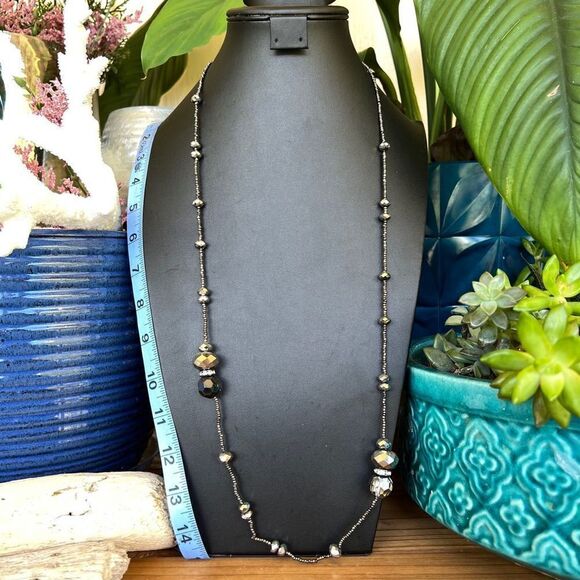Silver Grey Faceted Beading Long Chico’s Necklace $18ea or bundle 3/$30 - Picture 2 of 7